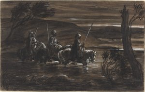 Trois cavaliers arabes traversant une rivière - Alexandre Gabriel Decamps