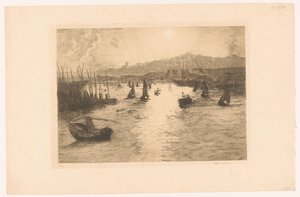 Port avec coucher de soleil - Alexandre Lunois (signed by artist)
