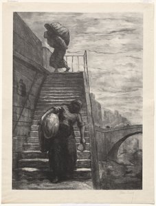Blanchisseuses descendant un escalier de quai - Alexandre Lunois