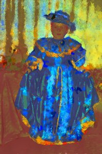 Fille à la robe et au chapeau bleus, 2020,(mixed media)