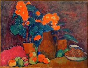 Nature morte avec fleurs, fruits et bouteille - Alexej von Jawlensky