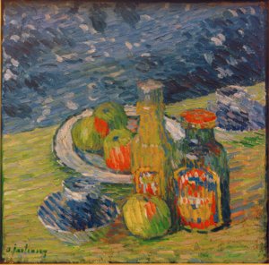Nature morte avec bouteilles, bol de fruits et tasse - Alexej von Jawlensky