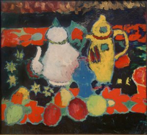 Nature morte avec cruche jaune et blanche