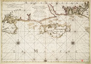 Carte de la côte anglaise, île de Wight et port de Portsmouth - Alexis Hubert Jaillot
