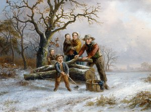Couper du bois de chauffage, 1865 - Alexis de Leeuw