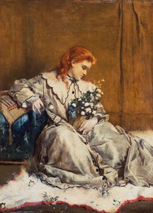 Rêverie, jeune fille rousse avec ottomane bleue - Alfred Emile Stevens