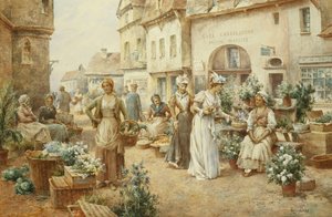 Un marché aux fleurs, France, 1900