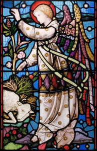 Un ange apporte un message à Abraham de ne pas sacrifier son fils mais de substituer un mouton à la place, pris dans des buissons