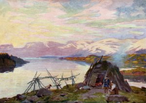 Une hutte laponne sur le lac Torne Trask, minuit