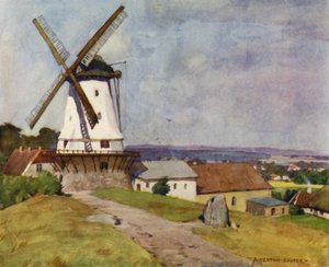 Danemark : Moulin de Dybbol, Sonderborg, sur le champ de bataille de 1864 - Alfred Heaton Cooper