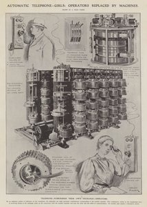 Téléphonistes automatiques : opératrices remplacées par des machines (litho)