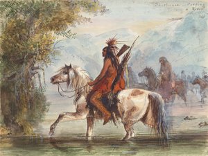 Camp Shoshone traversant une rivière, vers 1837 - Alfred Jacob Miller