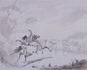 Lancer le lasso, c.1837 (plume et encre avec lavis gris sur carton gris) - Alfred Jacob Miller