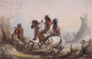 Trappeurs et Indiens Serpents conversant par signes, c.1837 (crayon, aquarelle et gouache sur papier) - Alfred Jacob Miller