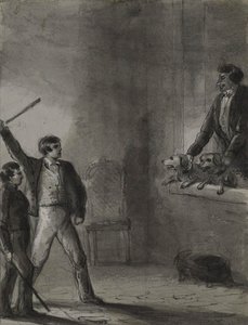 Deux garçons aux bâtons levés tandis qu
