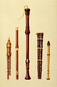 Un double flageolet, une flûte allemande, un flageolet basse, un double flageolet et une flûte à bec, de 