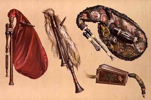 Cornemuses : quatre dont une Cornemuse, une Calabraise et une Musette, de 
