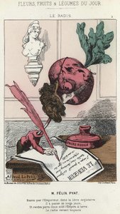 Le Radis : caricature de Félix Pyat (1810 - 1889) - ill. du 02/02/187 dans « Fleurs, Fruits et Légumes du Jour » - Alfred Le Petit