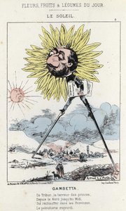 Le Soleil (tournesol) : caricature sur Gambetta (1838 - 1882) - ill. du 12/01/1871 dans « Fleurs, Fruits et Légumes du Jour »