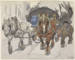 Chariot paysan avec deux chevaux