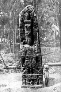 Un monolithe mystérieux dans la forêt primitive de Quirigua, Guatemala, 1922