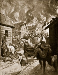 Canterbury brûlée par les Danois, 851 après J.-C., illustration de 