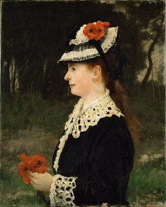 Femme aux coquelicots rouges (huile sur toile)