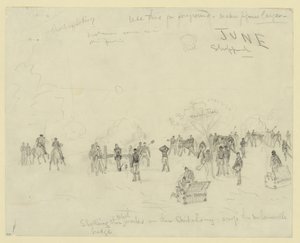Bombardement des travaux rebelles sur le Chickahomy à travers le pont de Mechanicsville - Alfred Rudolph Waud