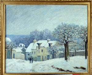 La place du chenil à Marly, Effet de neige - Alfred Sisley