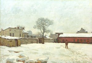 Sous la neige, cour de ferme à Marly-le-Roi - Alfred Sisley