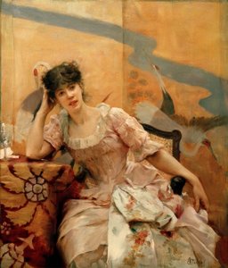 Jeune femme et paravent japonais - Alfred Emile Stevens
