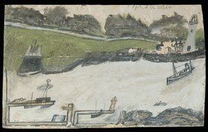 Scène de port avec château et phare - Alfred Wallis