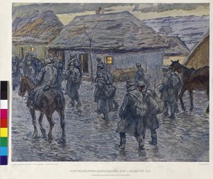 Les troupes Honved marchent sur Lubartov 1915