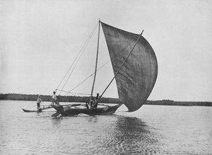 Pirogue à balancier en pleine voile sur le lac Negombo, c1890, 1910 - Alfred William Amandus Plate