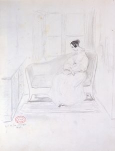 George Sand (1804-76), lisant sur un canapé près d