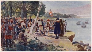 Les Portugais élevant une colonne de pierre à l