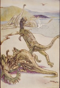 Scène mésozoïque montrant des Deinotheria, illustration de 
