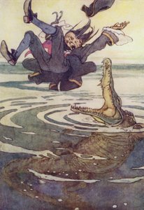 Droit dans les mâchoires du crocodile! (lithographie en couleur)