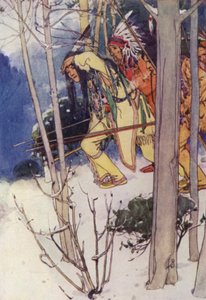 Les Indiens se glissèrent silencieusement (lithographie en couleur)