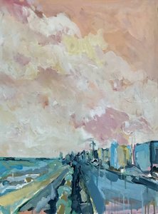 Paysage urbain sous un ciel rose - Alice White
