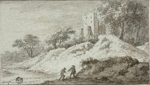 Paysage avec deux personnages et château sur une colline - Allaert van Everdingen