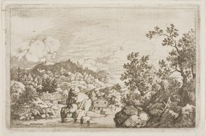 Rivière entre rochers et cabanes en bois - Allaert van Everdingen