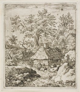 Cabane au toit de chaume parmi les arbres et les rochers - Allaert van Everdingen