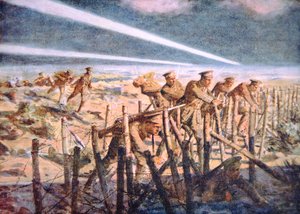 Soldats britanniques coupant les défenses de barbelés allemands la nuit sur le front occidental - Allan (after) Stewart