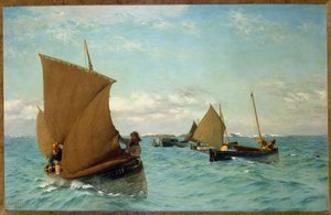 Luggers ramassant des amarres, 1886 - Allan J. Hook