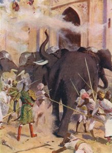 Les éléphants de guerre chargent les portes du fort d