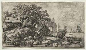 Huit paysages : Paysage avec deux bateaux vides