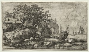 Paysage avec deux bateaux vides