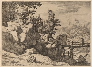 Homme sur un petit pont en bois, probablement vers 1645-1656