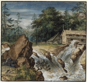 Paysage nordique avec un dessinateur près d
